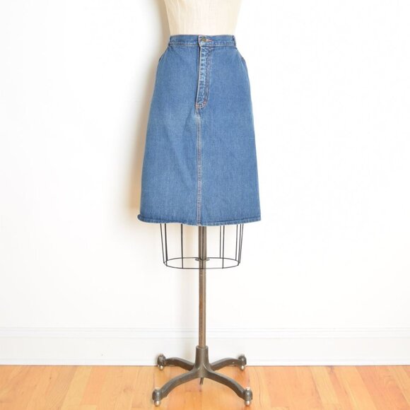 vintage 70s denim jean skirt GITANO blue a-line midi plus size 39.5 waist XL - Picture 1 of 9